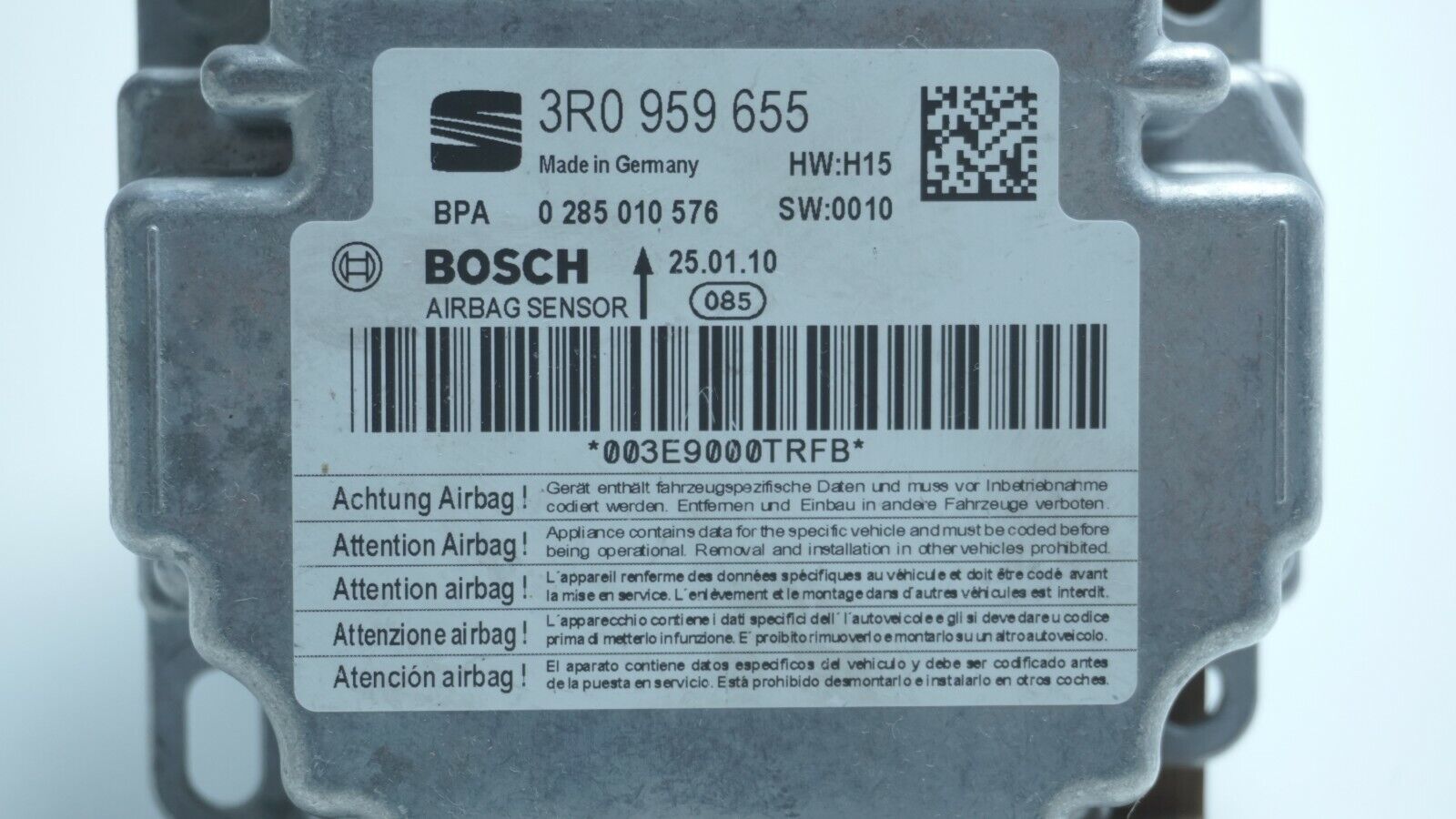 CENTRALITA ECU AIRBAG VW SEAT 3R0959655 3R0 959 655 0285010576 0 285 010 576 - Imagen 3