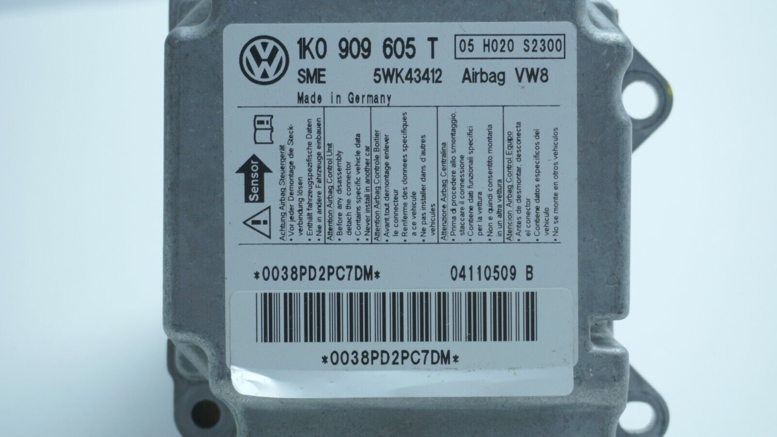 CENTRALITA ECU AIRBAG VW SEAT SKODA 1K0909605T 1K0 909 605 T 5WK43412 H020 S2300 - Imagen 3